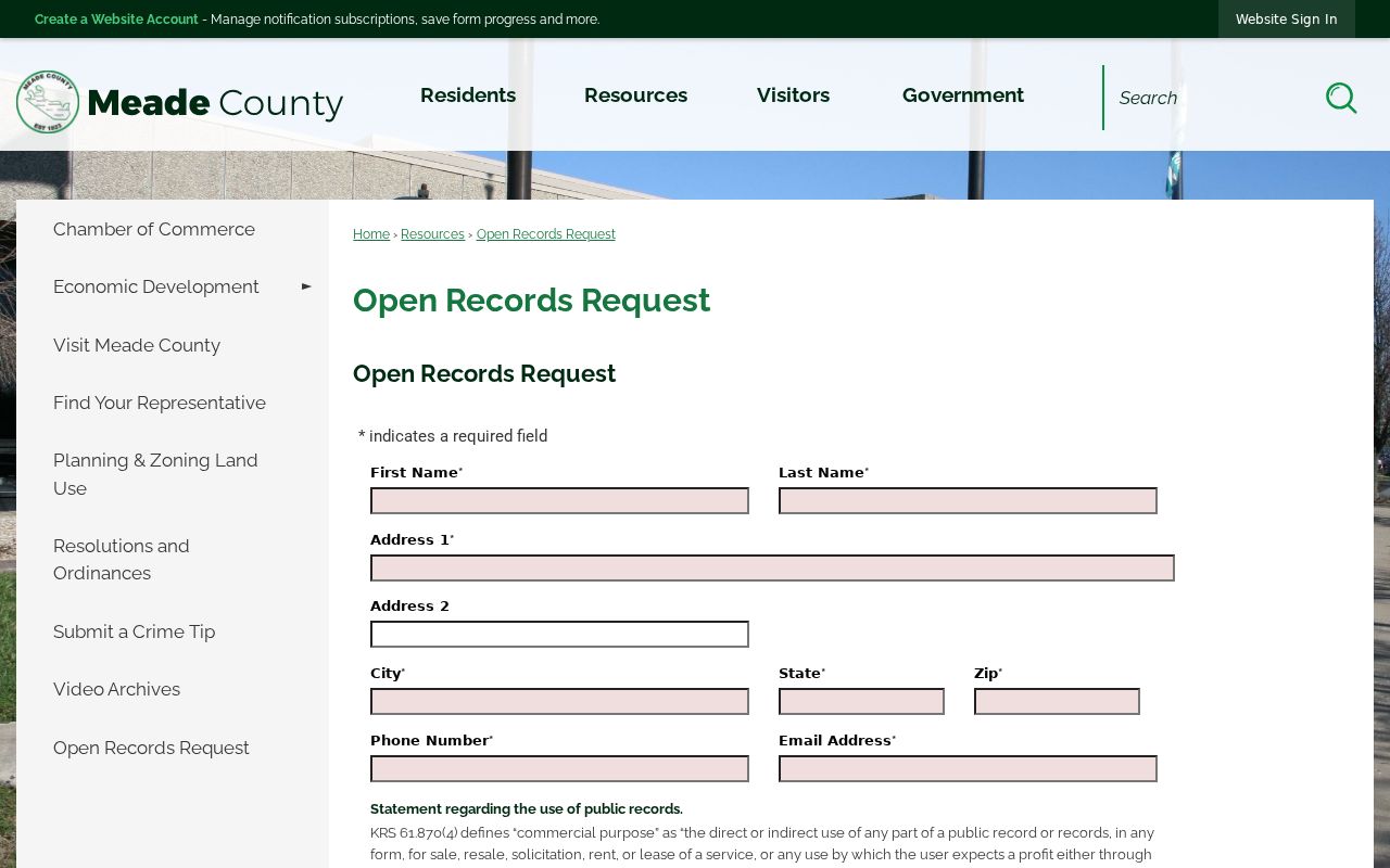 Meade County open records request channel for qualifying Brandenburg records
