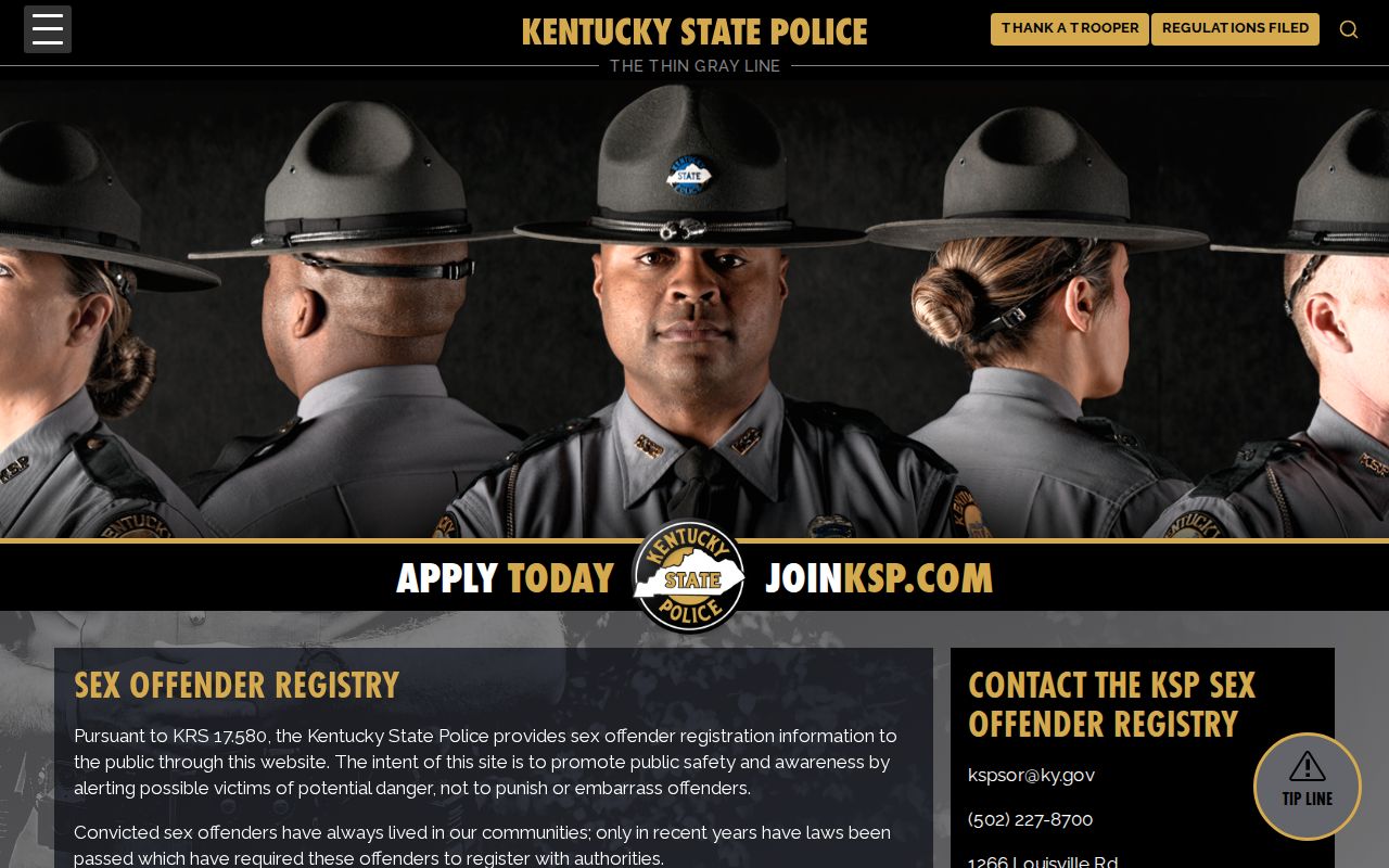 Kentucky State Police source for Meade County sex offender lookup